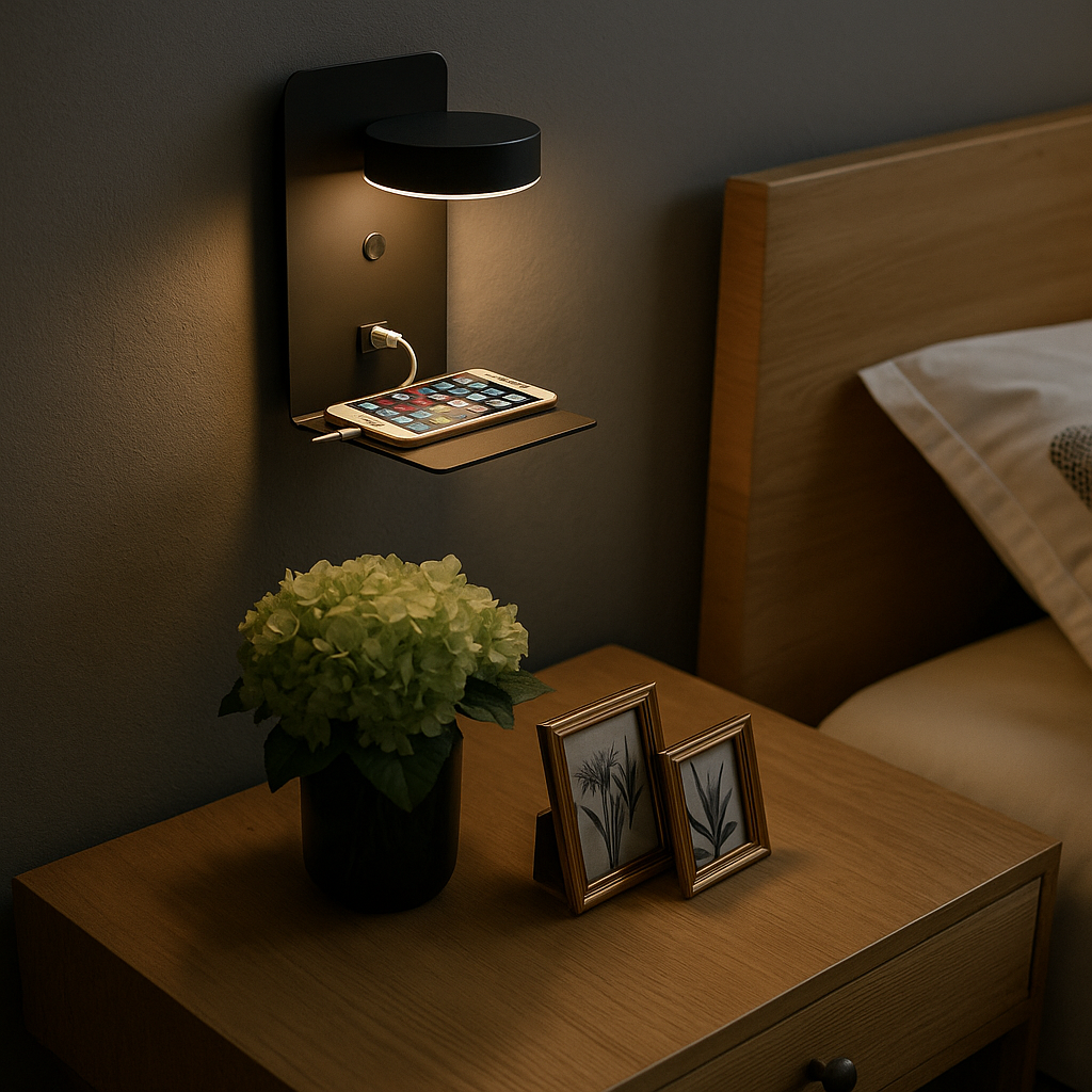 LED-Wandleuchte fürs Schlafzimmer mit USB-Ladeanschluss | Lolux