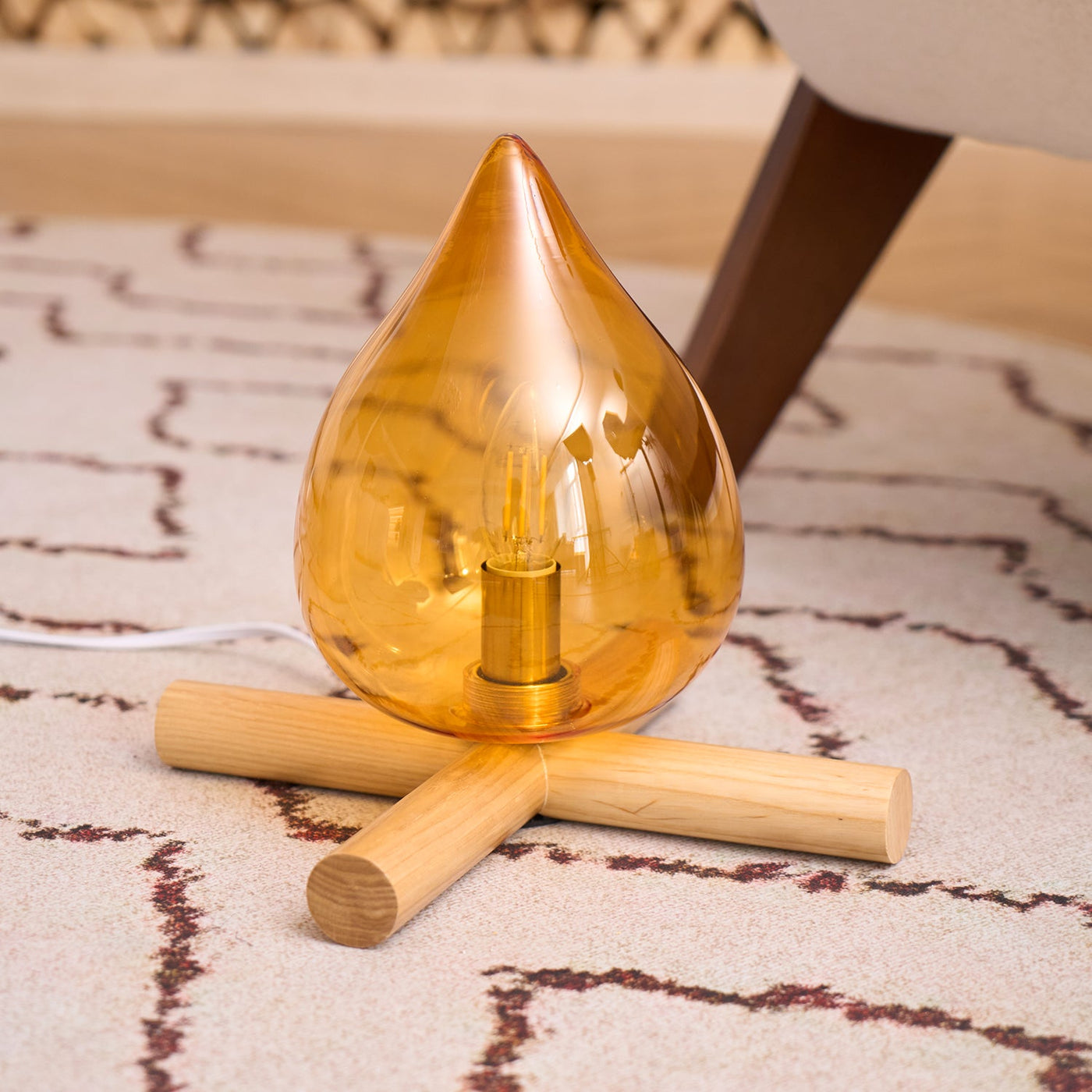 Nachttischlampe Schlafzimmer Glas Holz E14 | Rirax