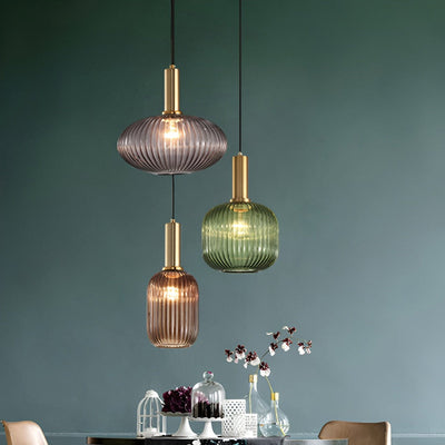 Pendelleuchte aus Riffelglas | Vintage | Novek