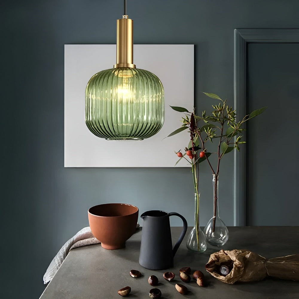 Pendelleuchte aus Riffelglas | Vintage | Novek