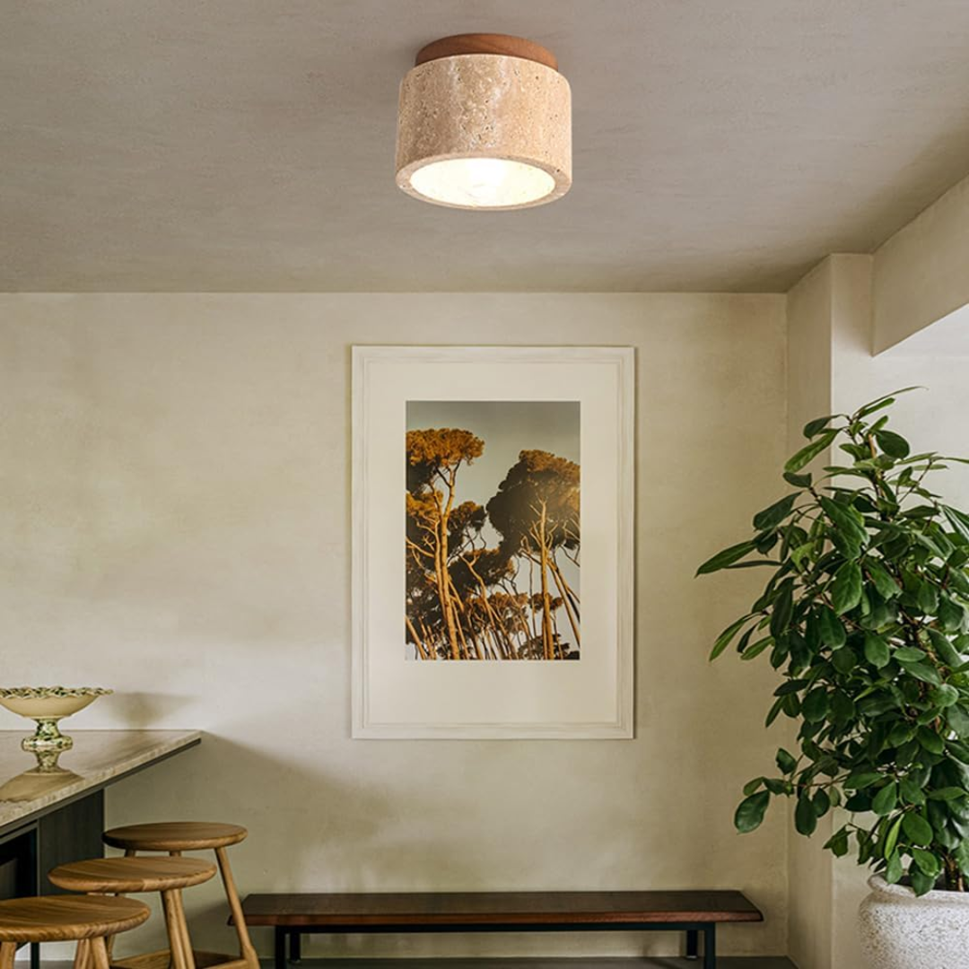 Deckenleuchte aus Travertin mit Holz | Vera