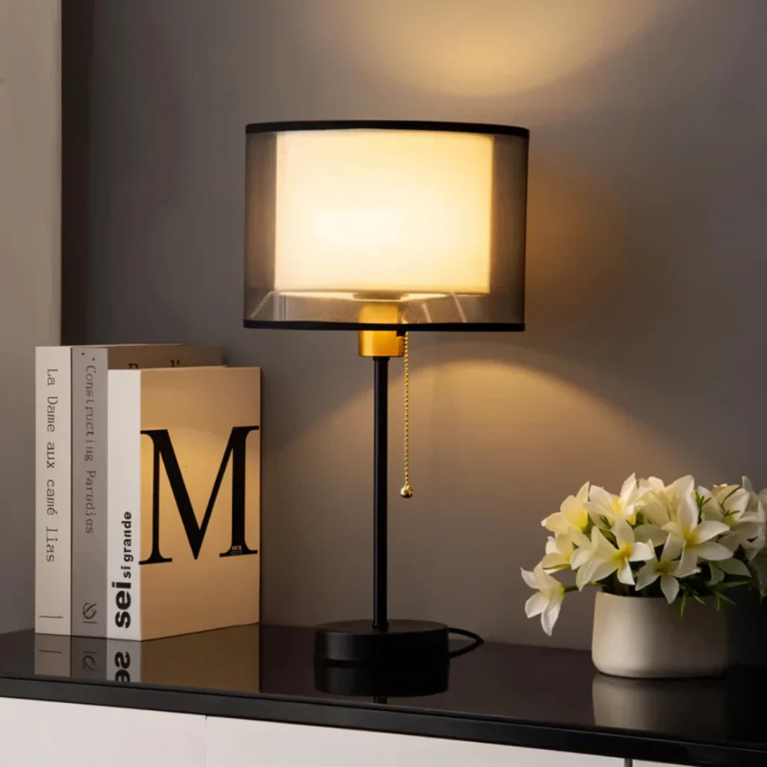 Tischlampe mit doppeltem Stoffschirm | E27 | Vezor