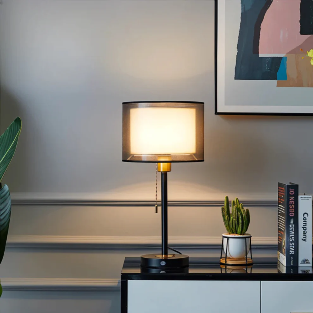 Tischlampe mit doppeltem Stoffschirm | E27 | Vezor