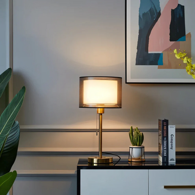 Tischlampe mit doppeltem Stoffschirm | E27 | Vezor