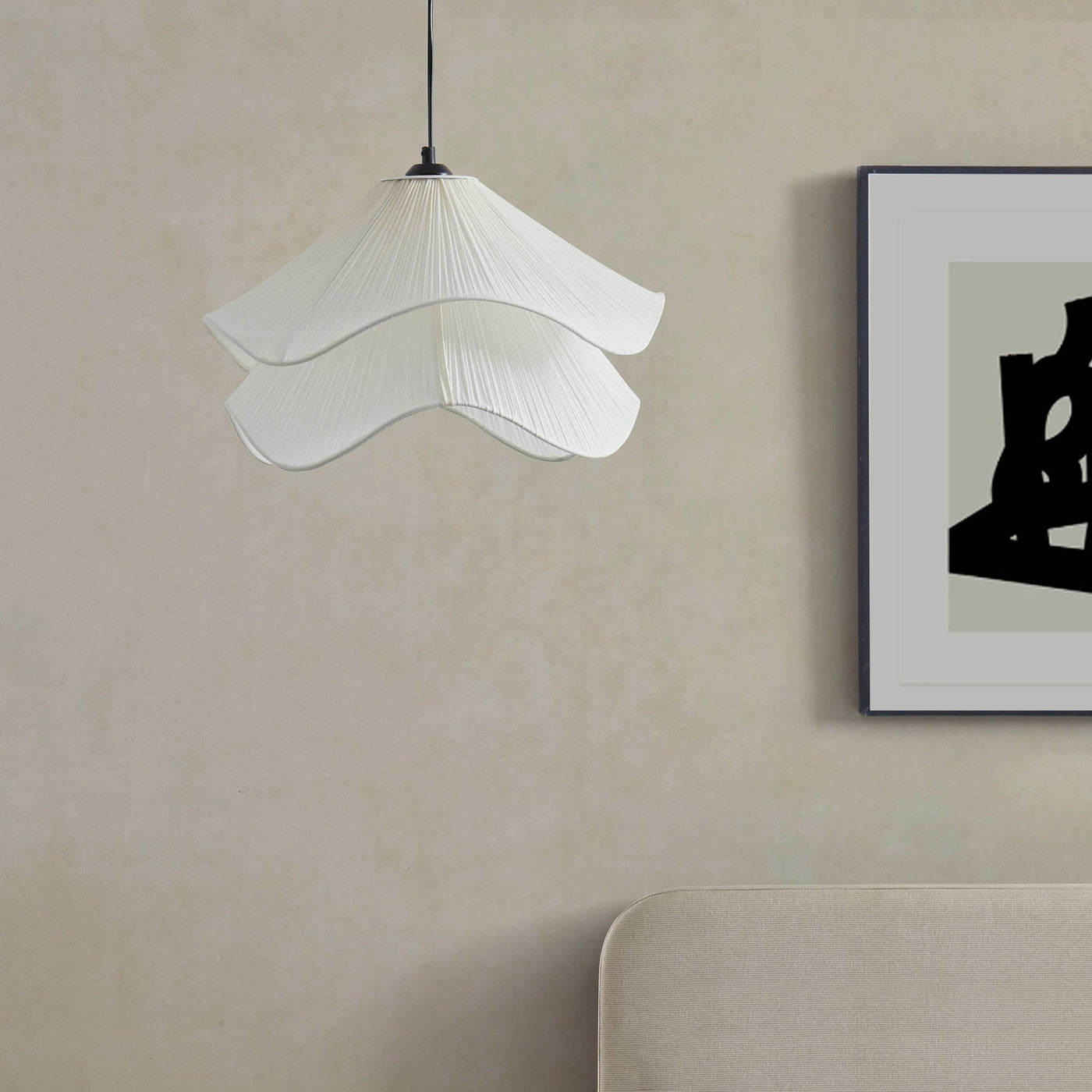 Deckenlampenschirm Stoff weiß Blütenoptik | Zavek