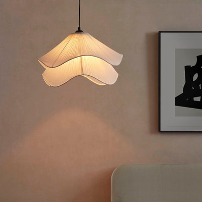 Deckenlampenschirm Stoff weiß Blütenoptik | Zavek